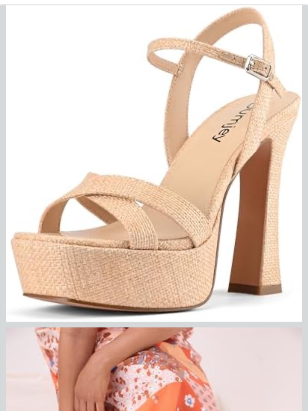 Dumjey Women's Beige Platform Sandal Heel